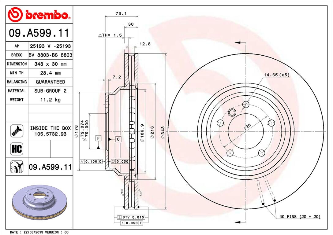 BMW Brembo Disc Brake Rotor - Front (348mm) 34116855000